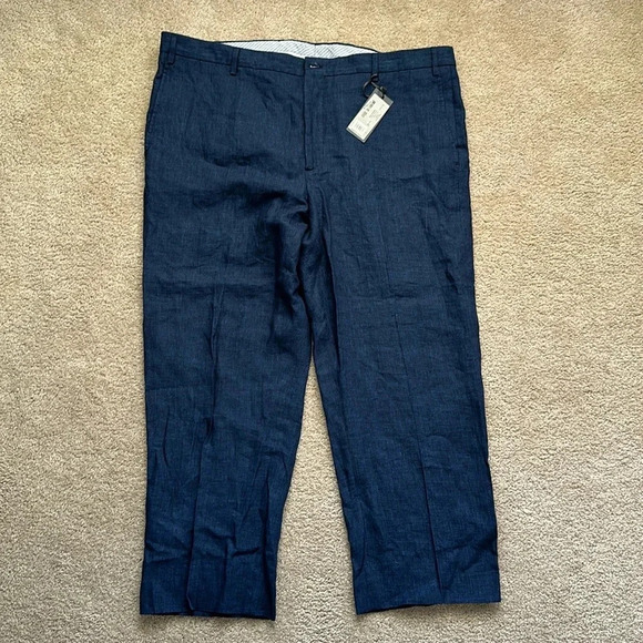 Zanella New With Tags Flat Front Linen Dress Pants Mens Size 42 Waist 26” Inseam - Picture 2 of 11